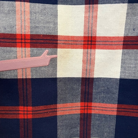 Vintage 60’s Blue Orange Plaid Sleeveless Button Down Shift House Dress - Picture 11 of 11